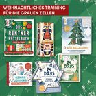 Texte: "WEIHNACHTLICHES TRAINING FÜR DIE GRAUEN ZELLEN", "DAS RENTNER RÄTSELBUCH ADVENTSKALENDER", "GEHIRNJOGGING ADVENTSKALENDER", "24 DAYS". Verschiedene Adventskalender mit Rätseln vor grünem Hintergrund.