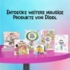 "Entdecke weitere mausige Produkte von Diddl" steht in der Mitte. Darunter sind verschiedene bunte Diddl-Produkte auf einem Tisch.
