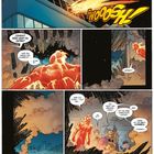 Ein brennender Held schreit, fliegt rasend durch ein Fenster, zerstört es. Andere fragen panisch, ob jemand verbrannt ist.