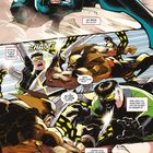 Ein Comic mit einem muskulösen Helden in Schwarz und einem Kampf mit einem Krieger mit Krallen. Geräusch "SHANG".