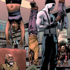 Sprechblase: "Hm, sind die aus Madrid oder Wildschweinborsten?" Illustration in einem Raum mit drei kopfüber hängenden Personen.