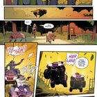 Dialoge: Frau fragt: "Ist das... 'ne Bisonherde?" Antwort: "…" "Nicht... mein Problem." Männer rufen "Yee-Hah!", "Hier lang!", "Zur Seite, Lady!" Sie erwidert "Nö." Illustration zeigt eine Frau, Bisons und Männer auf Quads im Park.