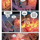 Comic-Stil: Eine düstere Szene mit Figuren in einer zerstörten Stadt. Ein Gespräch über Bestattungen und Geld vor einem Feuer.