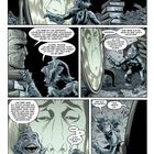 Comicseite: Ein Affe spricht mit einem Spiegel und einem Frankenstein-ähnlichen Wesen über Heldentaten. Düstere Farbgebung.