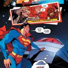 Comic: "YEEEEHA--", "Whoa, Sekunde!", "Warnung: Nothalt", Superman neben einem Raumschiff, Impuls und Irey.