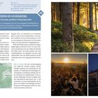 "WANDERN IN WUNSIEDEL" und Karte der Route. Links Beschreibung, rechts Bilder von Waldweg, Sonnenuntergang, Haus.