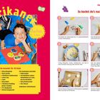 "Bunte Amerikaner", Anleitung zum Backen mit Zutatenliste und Bildern eines Jungen mit dekorierten Keksen auf einem Tablett.
