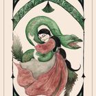 "27. Formwandeln. Kannst du verschiedene Formen annehmen?" Illustration: Person umarmt grüne, drachenähnliche Kreatur.