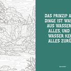 Text: "Das Prinzip aller Dinge ist Wasser; aus Wasser ist alles, und ins Wasser kehrt alles zurück." Links eine Landschaftsskizze.