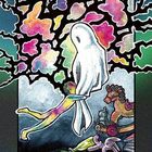 "INNERES KIND" und die Zahl 8. Buntes Gemälde mit Kind, Geist, Schaukelpferd und Spielzeug.