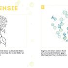 "HORTENSIE" in großem Gelb. Links: Skizze einer Hortensie. Rechts: Aquarellblüten. Text: Skizzieren und Aquarellieren der Blüten.