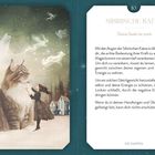 "Sibirische Katze: Deine Seele ist stark." Illustration mit großer Katze und Frau, umgeben von leicht verschwommenen Geistern.