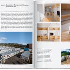 2011 ▸ Container Temporary Housing. Onagawa, Miyagi, Japan. Bilder von Innenräumen und Außenansicht der Bauten in Landschaft.