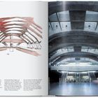 Seite 228. Links: Illustration eines Bahnhofs mit rotbraunen Bögen. Rechts: Foto einer futuristischen Bahnhofshalle.