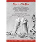 "Liebe im Überfluss" und Zitat von Bernhard von Clairvaux. Zwei Eistüten in Gläsern, umgeben von Pflanzen. Kalender für Juli.
