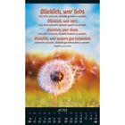 Zitate über Glück von Aegidius von Assisi. Darstellung einer Pusteblume vor einem bunten, verschwommenen Hintergrund. Juni-Kalender.