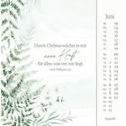 Text: „Durch Christus wächst in mir neue Kraft – für alles, was vor mir liegt. nach Philipper 4,13“; Monat Juni.

Illustration mit grünen Blättern.