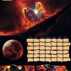 Kalenderseite für Juni, zeigt zwei Figuren mit Lichtschwertern, Planeten und Raumschiffe. Oben links Star Wars Logo.