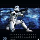 06, Kalender, Mo-So, Daten 1-30. Illustration: Ein Krieger in weißer Rüstung posiert dynamisch mit blauem Hintergrund.