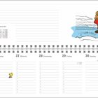 Kalenderseite mit den Wochentagen vom 25. bis 31. Januar. Oben rechts eine Illustration mit einem Kind im Schnee.