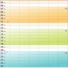 Kalender für Juni 2027, Tage 1-30 mit Wochentagen. Farbverlauf von Orange zu Blau. Markierungen für spezielle Tage.