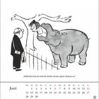„Hoffentlich hast du nicht die Schuhe mit den spitzen Absätzen an.“ Kalender für Juni. Illustration: Nilpferd frisst Frau.