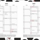 2027-Kalender mit Feiertagen in Rot, darunter Neujahr, Valentinstag, Ostern. Hello Kitty-Illustrationen in Ecken.