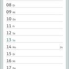 Kalenderblatt für Juni: 1. Dienstag, 21. Montag Sommeranfang. Oben ein gelber Leuchtturm an der Küste, Boote im Meer.