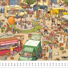 Text: "ALLES KÄSE!", "06". Ein belebter Marktplatz mit Verkaufsständen, Menschen, Tieren und einem Brunnen.