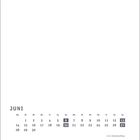 Kalenderseite für Juni. Zahlen und "Sommeranfang 21.6." steht unten. Tage 6, 13, 20 und 27 sind hervorgehoben.