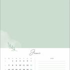 Kalenderblatt für Juni mit Notizbereich. Schlichte Gestaltung in Grün mit einem kleinen Blatt als Verzierung.