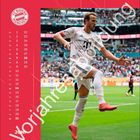 "VORJAHRESABFINDUNG" in großen Buchstaben diagonal über einem Fußballspiel mit einem Spieler in Aktion.