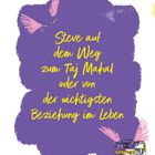 Text: "Steve auf dem Weg zum Taj Mahal oder von der wichtigsten Beziehung im Leben." Illustration mit Tuk-Tuk und Flügelmotiven.