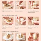 Texte erläutern Falttechniken: Wonton, Mandu, Easy Wonton. Beschreibungen und Bilder zeigen Falten und Verschließen von Teigtaschen.