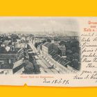 Gruß aus Kalk a. Rh. Oberer Theil der Hauptstrasse. Eine alte Postkarte zeigt eine Straßenszene.