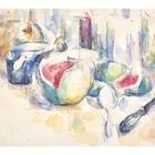 "Nature Morte avec Pastèque, Aquarell und Grafit auf Papier, 31 x 47.2 cm." Bunte, impressionistische Darstellung von Früchten.