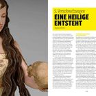 Überschrift: "5. Verschmelzungen - EINE HEILIGE ENTSTEHT" von Stefan Roller. Artikeltext neben einem Kunstwerk einer Frau.