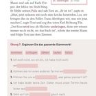 Textauszug mit Dialog und Worterklärungen. Übung 7: Ergänzen Sie das passende Stammverb. Wörter: kommen, schlagen, zählen, laufen, fallen.