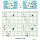 Text: "Lösung", "Lösungswort: SAND", "24". Illustration mit Kreuzworträtsel und Strandmotiven.