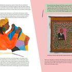 Texte beschreiben das Quilten als Ausdrucksform und die Bedeutung von Faith Ringgold. Links eine Frau am Quilten. Rechts ein Quilt mit Martin Luther King.