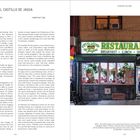 Texte: "El Castillo de Jagua", "113 Rivington Street", "Lower East Side", "COUNTER CULTURE", "RESTAURANT", "BREAKFAST", "LUNCH", "DINNER", "CHOPS", "STEAK", "SEA FOOD".

Links: Fließtext beschreibt Geschichte des Restaurants.  
Rechts: Außenansicht eines Restaurants mit mehreren Schildern.