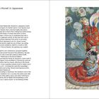 "La Japonaise (Camille Monet in Japanese Costume), 1876. Öl auf Leinwand, 231,8 x 142,3 cm, Museum of Fine Arts, Boston." 
Eine Frau in rotem Kimono mit Fächer, umgeben von dekorativen Fächern.