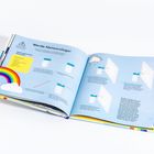 "Werde Meteorologe!", Anleitung für ein Barometer. Farbig illustriert mit Regenbogen, Wolken und Bildern eines Barometers.