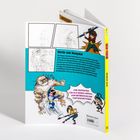 „Werde zum Mangaka!“ Anleitung zum Zeichnen von Manga. Illustration mit Manga-Charakteren und Skizzen.