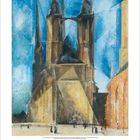 Kalenderblatt, Juni 6, mit einem Gemälde einer abstrakten Kirche mit markanten Türmen vor blauem Himmel, Kubismus-Stil.