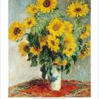 Kalender für Juni mit einem impressionistischen Gemälde: Ein Blumenstrauß von Sonnenblumen in einer Vase.