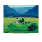 Kalenderseite mit Gemälde von Gögginger; ländliche Kirche, grüne Wiesen, Berge im Hintergrund. Juni: 6, 13, 20, 27.