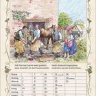 Kalenderblatt: Juni 2027. Sprüche über Sonnenschein und Regen. Illustration einer bäuerlichen Szene mit Menschen und Pferd.