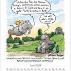 Ein fliegendes Nilpferd bietet einem sitzenden Nilpferd Wunschoptionen an. Text: "Juni 2027. Ich will alles, alles, alles!"