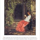 APRIL 20–27, 16. Woche. Zitat von Virginia Woolf über Lese-Ratschläge. Gemälde: Frau liest vor bewachsenem Eingang.